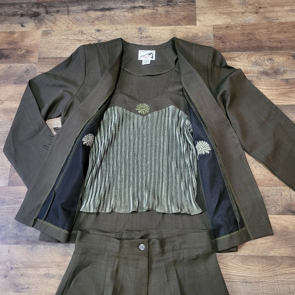 Vintage Majuar 3-Piece Ruched Tank Embroidered Blazer & Trouser Set Size 34 - Picture 15 of 16